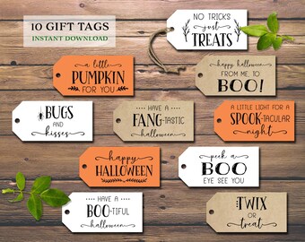 Etiquetas de regalo de Halloween. Descarga instantánea imprimible. Etiquetas rústicas para recuerdos de fiestas infantiles. Decoración de otoño. Truco o trato. Regalo escolar para niños. Escalofriante