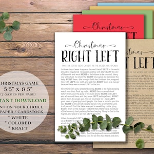 Kerstmis Rechts Links. Instant download afdrukbaar. Kerstfeestspel. Leuke feestideekaarten. Geef de prijs door. Geschenk. Cadeau. Schrift.