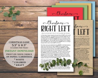 Christmas Right Left. Instant download printable. Christmas party game. Fun party idea cards. Pass the Prize. Gift. Present. Scripture.