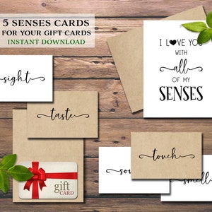 5 Senses Gift Card holders. Five Senses. Instant download printable. Birthday. Anniversary. For him, her, husband, spouse, boyfriend, friend