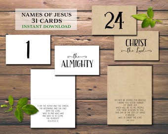 Names of Jesus Scripture Cards. Instant download printable. Bible Verse memory. Advent calendar. Countdown to Christmas. Family tradition.