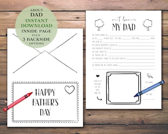All About My Dad. Father's Day activity. Instant download printable. Kid's school classroom project. Questionnaire. Best Dad Ever. Birthday.