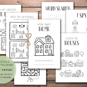 Cahier d'activités pour la maison pour enfants. Livre de coloriage. Téléchargement instantané imprimable. Jeux d'activités pour enfants Puzzles Couleur. Cadeau de pendaison de crémaillère.