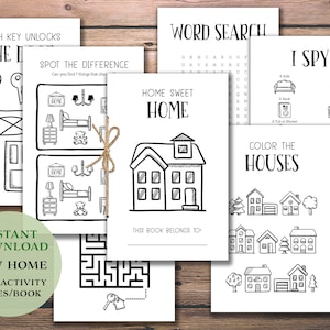 Kid's Home Activity Book. Coloring Book. Instant download printable. Children's Activities Games Puzzles Color. Housewarming party favor. image 1