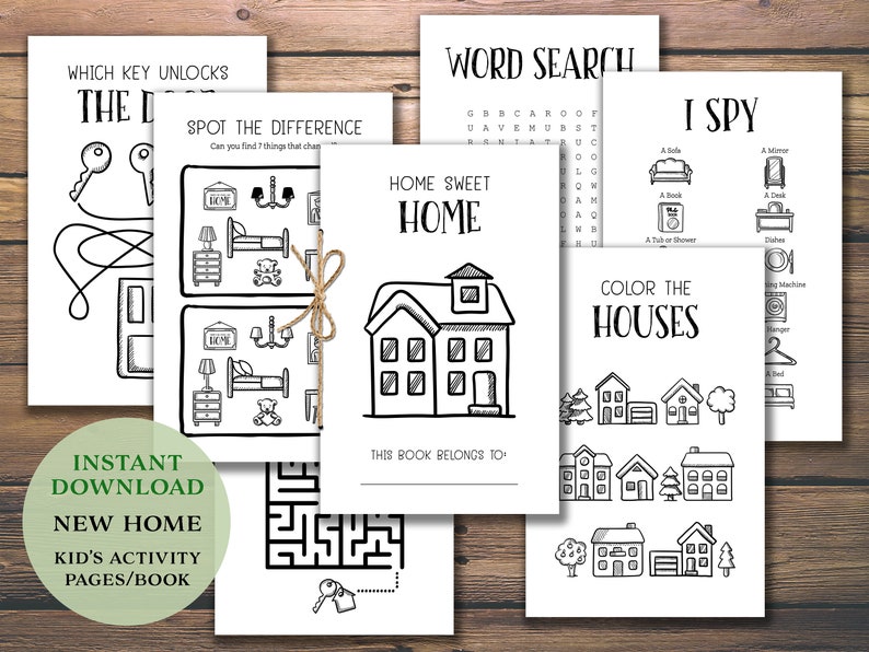 Kid's Home Activity Book. Coloring Book. Instant download printable. Children's Activities Games Puzzles Color. Housewarming party favor. image 1