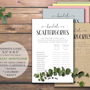 Bridal Scattergories. Bridal Shower Game. Instant download printable. For wedding marriage bride bachelorette party. Rustic guessing game.