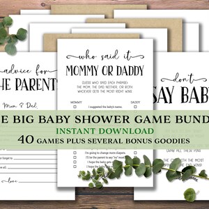 Grote gamebundel voor babyshowers. Instant download afdrukbaar. Pakket babyspellen. Kit met douche-ideeën. Bedankt kaartjes. Spel pakket. Activiteiten voor kinderen.
