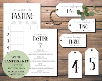 Wine Tasting Party Kit. Instant download printable. Score card, place mat, labels, tags, card bundle. Girls Night, bachelorette, date night.