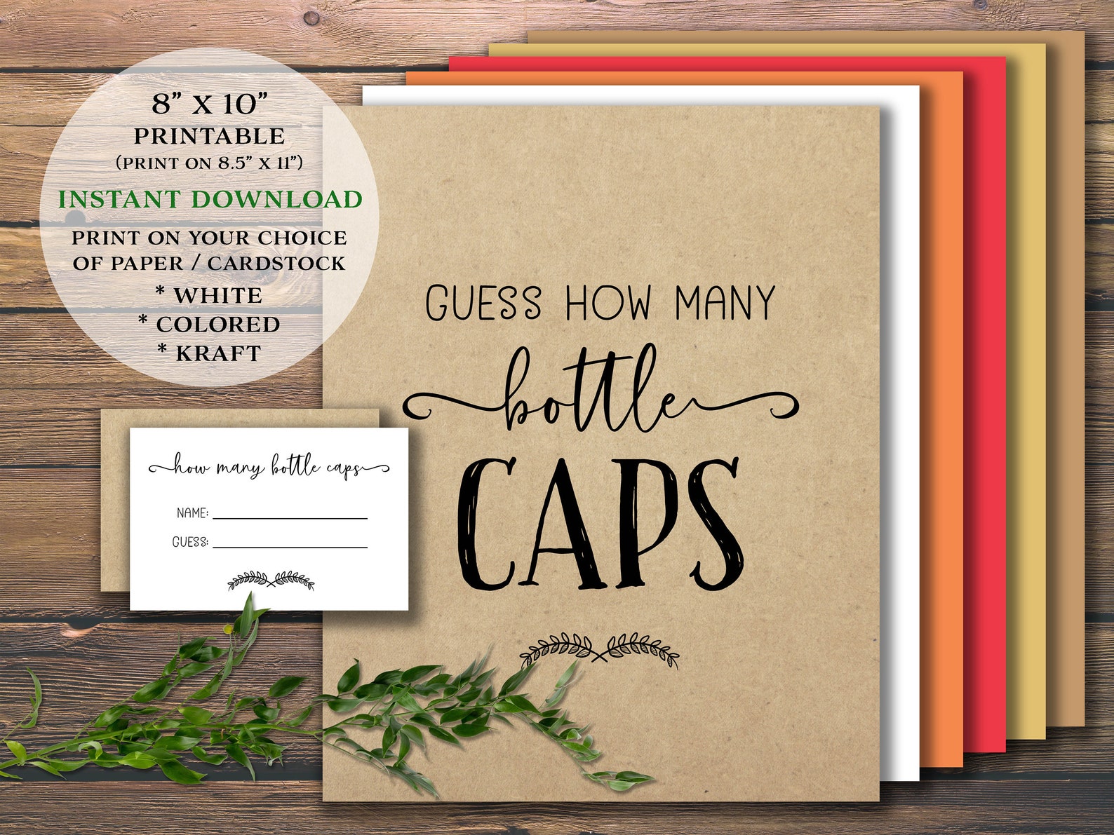 Guess How Many Bottle Caps Sign. Instant Download Printable. Etsy
