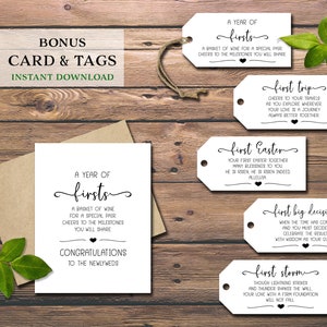 Marriage Milestone wine gift tags. Instant download printable. Rustic wedding firsts gift for bride groom. Bridal shower cards. Wine labels. image 2