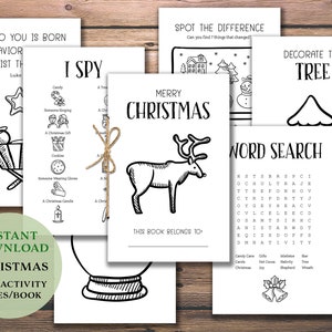 Kid&#39;s Christmas Activity Book. Coloring Book. Instant download printable. Children&#39;s Activities. Games. Puzzles. Color. Holiday party favor.