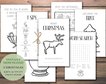 Kid's Christmas Activity Book. Coloring Book. Instant download printable. Children's Activities. Games. Puzzles. Color. Holiday party favor.