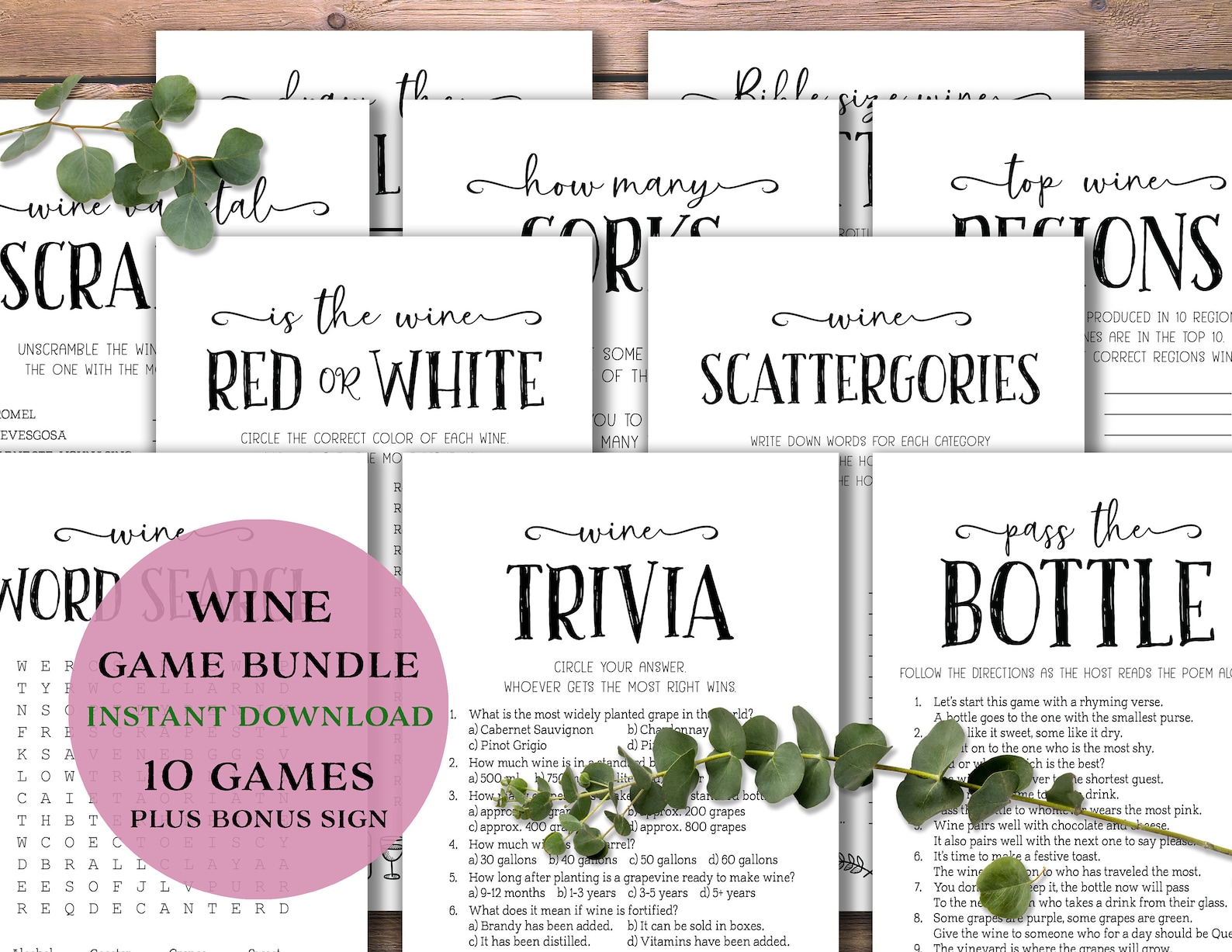 Wine Games Bundle. Instant Download Printable. Baby or Bridal - Etsy