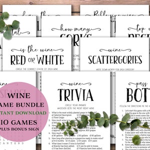 Wine Games Bundle. Instant download printable. Baby or Bridal Shower ideas. Christmas Birthday Holiday game pack. Girl's night. Wine tasting