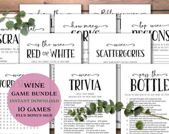 Wine Games Bundle. Instant download printable. Baby or Bridal Shower ideas. Christmas Birthday Holiday game pack. Girl's night. Wine tasting