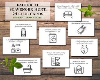 Date Night Scavenger Hunt. Instant download printable. Christmas Birthday Anniversary Valentine's Day Wedding Proposal treasure hunt cards.
