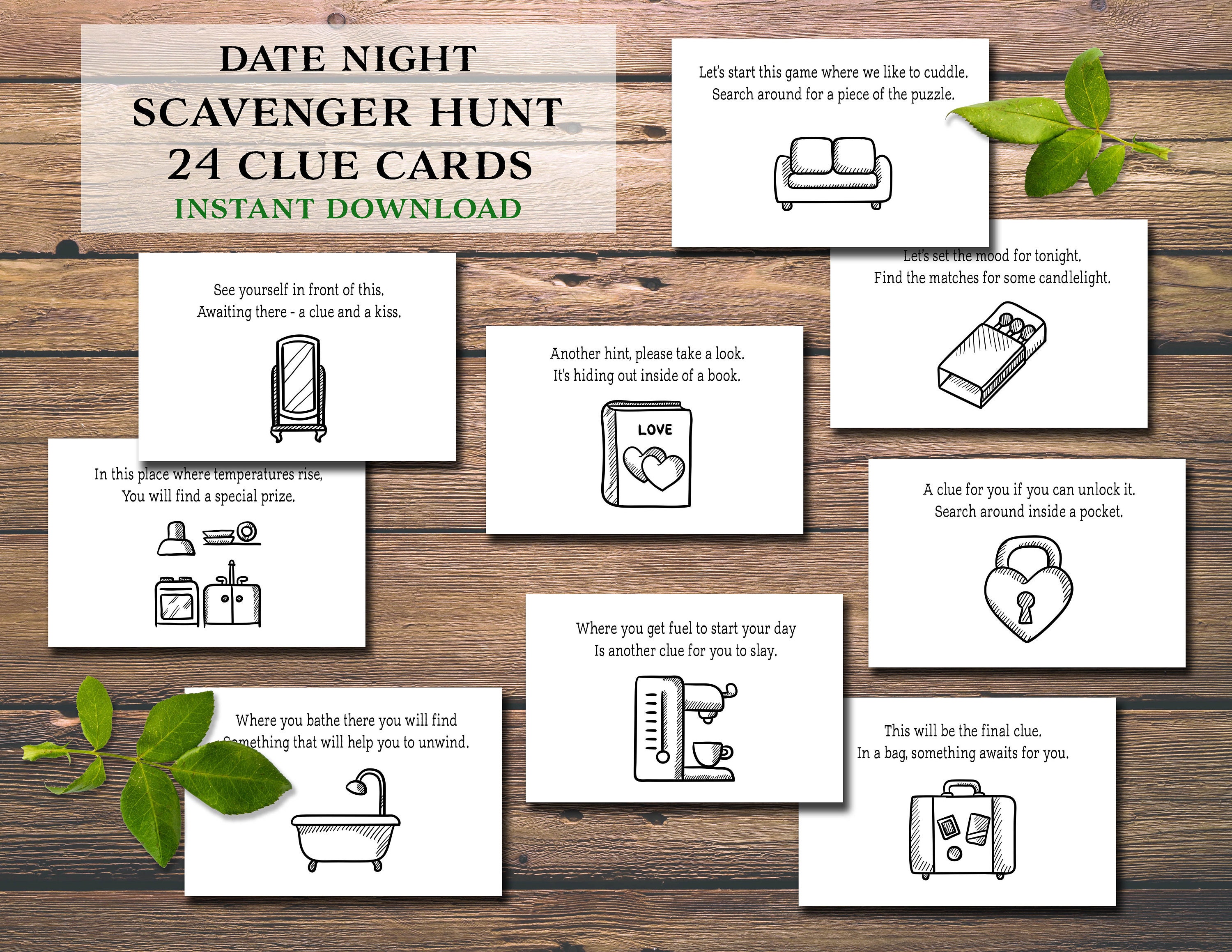 Date Night Scavenger Hunt. Instant download printable. Etsy