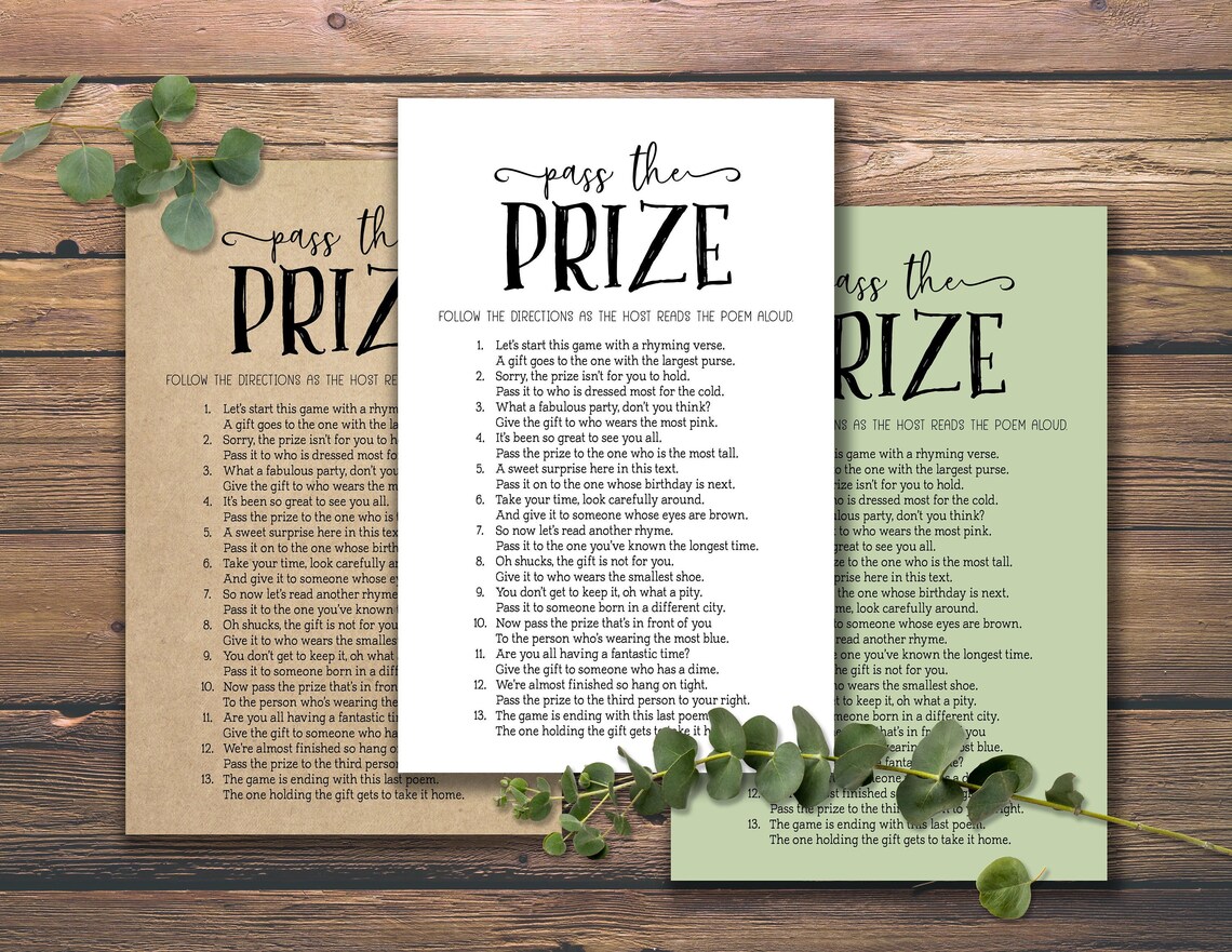 Pass the Prize. Instant Download Printable. Bridal Shower - Etsy
