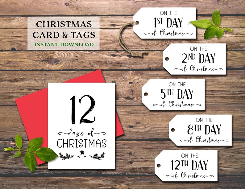 12 Days of Christmas Gift Tags & Card. Instant Download Printable ...