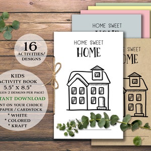 Kid's Home Activity Book. Coloring Book. Instant download printable. Children's Activities Games Puzzles Color. Housewarming party favor. image 2