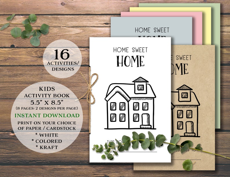 Kid's Home Activity Book. Coloring Book. Instant download printable. Children's Activities Games Puzzles Color. Housewarming party favor. image 2