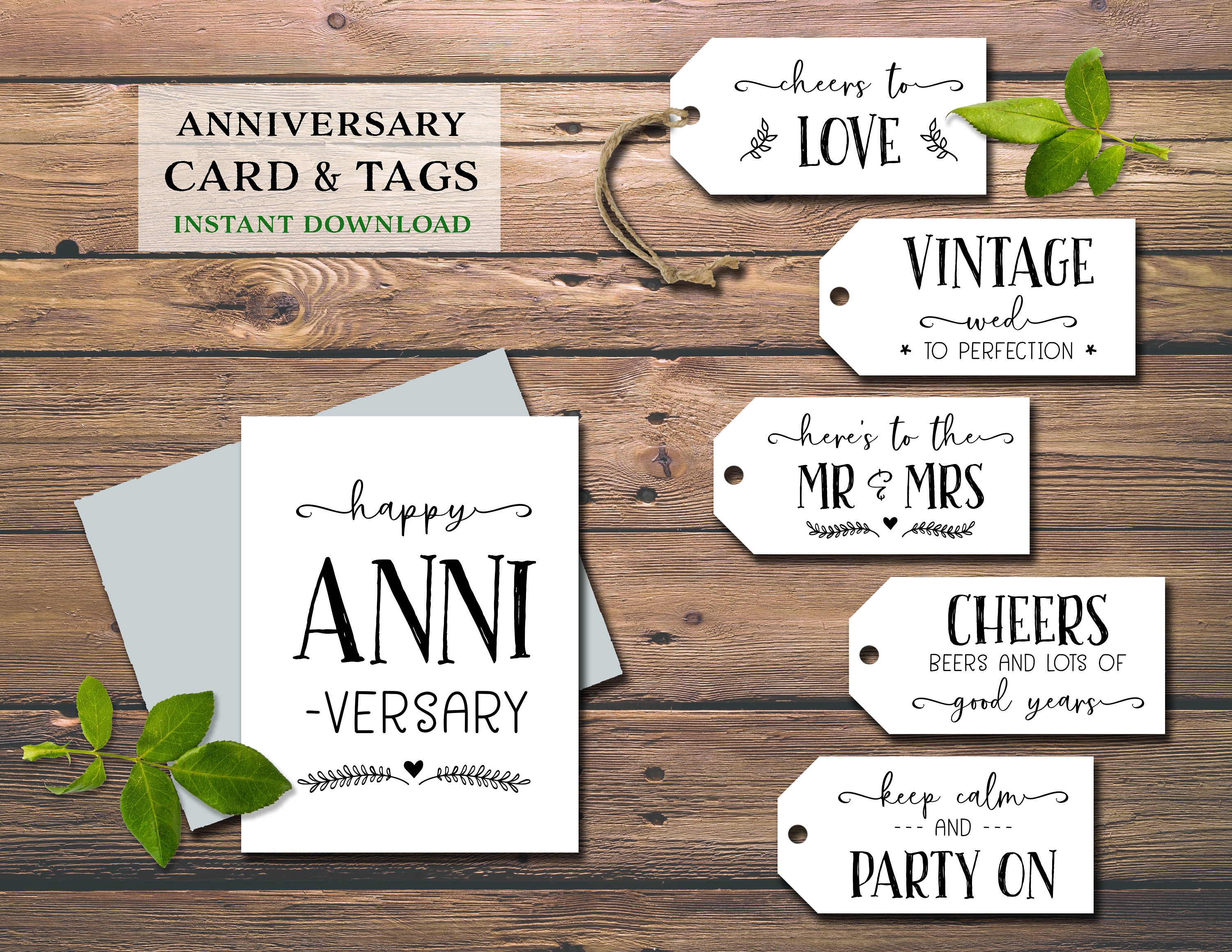 Anniversary Card & 15 Gift Tags. Instant Download Printable. Etsy UK