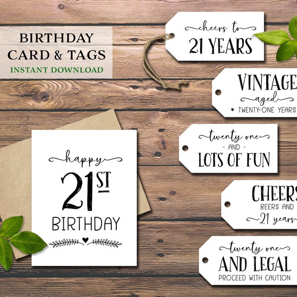 21st Birthday Card & Gift Tags. Instant download printable. 21 Milestone wine tags. Happy twenty one yr old bday party. Twenty first labels.