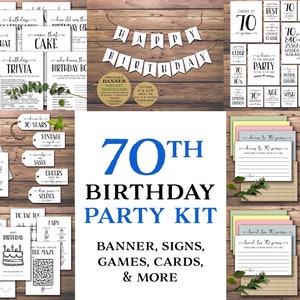 Feestpakket voor 70e verjaardag. Instant download afdrukbaar. Banner, Borden, Kaarten, Tags, Spellen, Activiteitenboek voor kinderen, Al 70 jaar geliefd, Proost op 70