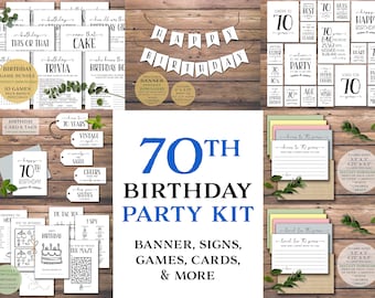 70th Birthday Party Kit. Sofortiger Download zum Ausdrucken. Banner, Schilder, Karten, Tags, Spiele, Kinderaktivitätsbuch, geliebt seit 70 Jahren, Prost bis 70
