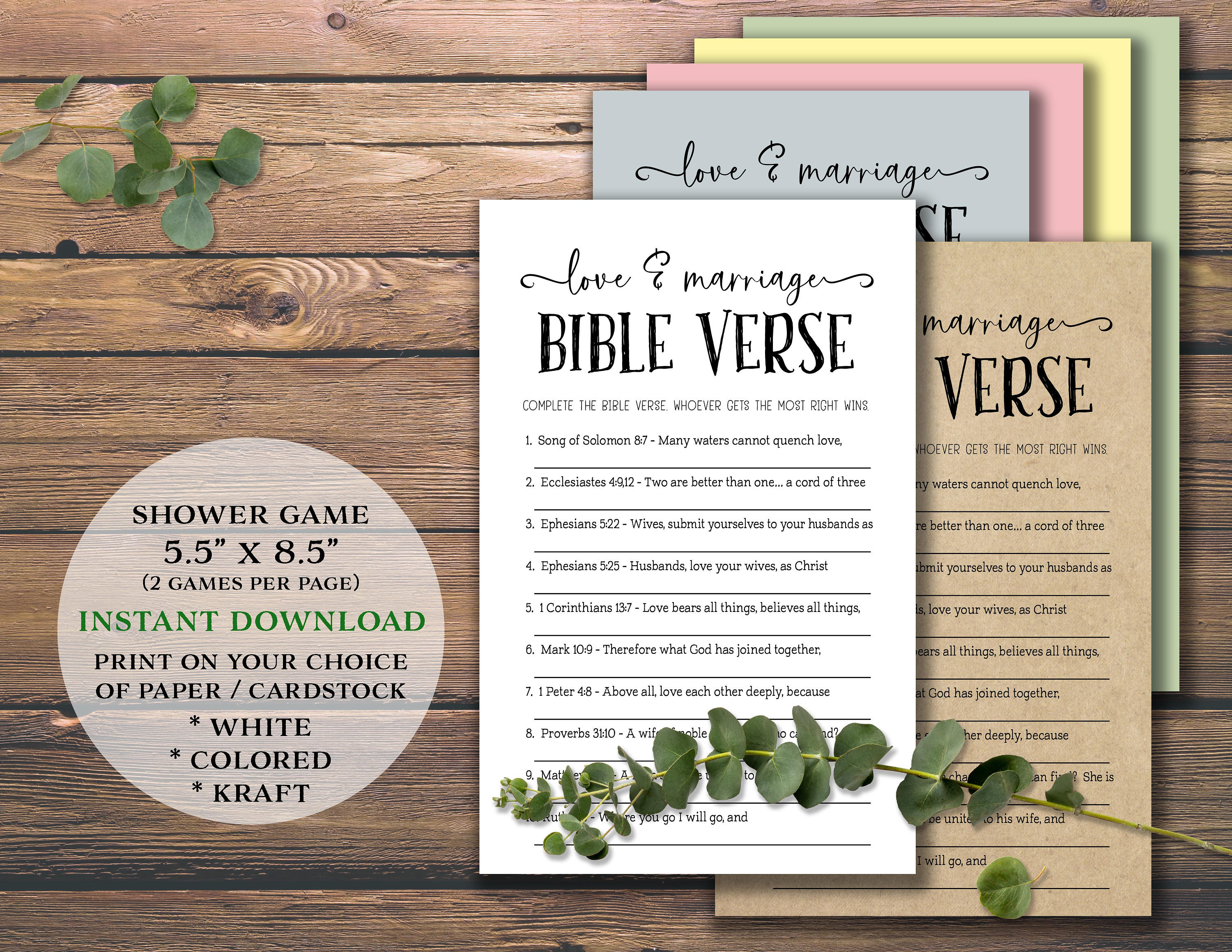 Love & Marriage Bible Verse. Bridal Shower Game. Instant Etsy