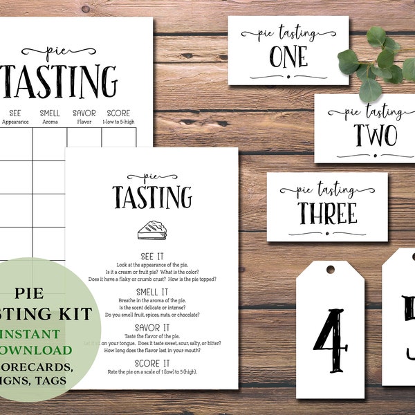 Pie Tasting Party Kit. Instant download printable. Score card, place mat, labels tags, card bundle. Girl's night. Guy's night. Date idea.