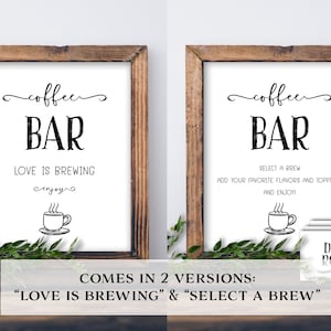 Coffee Bar sign. Instant download printable. Rustic Wedding print. Love is Brewing sign decoration. Party decor. Bridal Shower. Celebration.