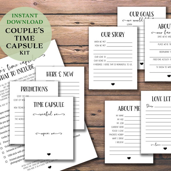 Couple's Time Capsule. Instant download printable. Date Night idea. Christmas Birthday Anniversary Valentine's Day gift for him her.