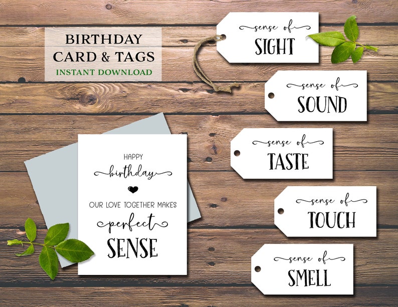 5 Senses Gift Tags & Card. Five Senses Birthday gift. Instant download printable. For him, her, husband, wife, spouse. Romantic gift idea. image 1