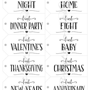 Marriage Milestone wine gift tags. Instant download printable. Rustic wedding firsts gift for bride groom. Bridal shower cards. Wine labels. image 4