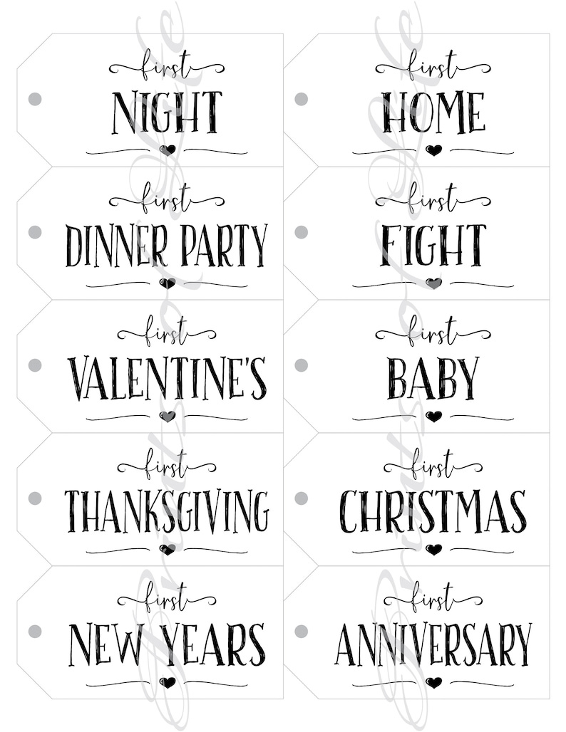 Marriage Milestone wine gift tags. Instant download printable. Rustic wedding firsts gift for bride groom. Bridal shower cards. Wine labels. image 4