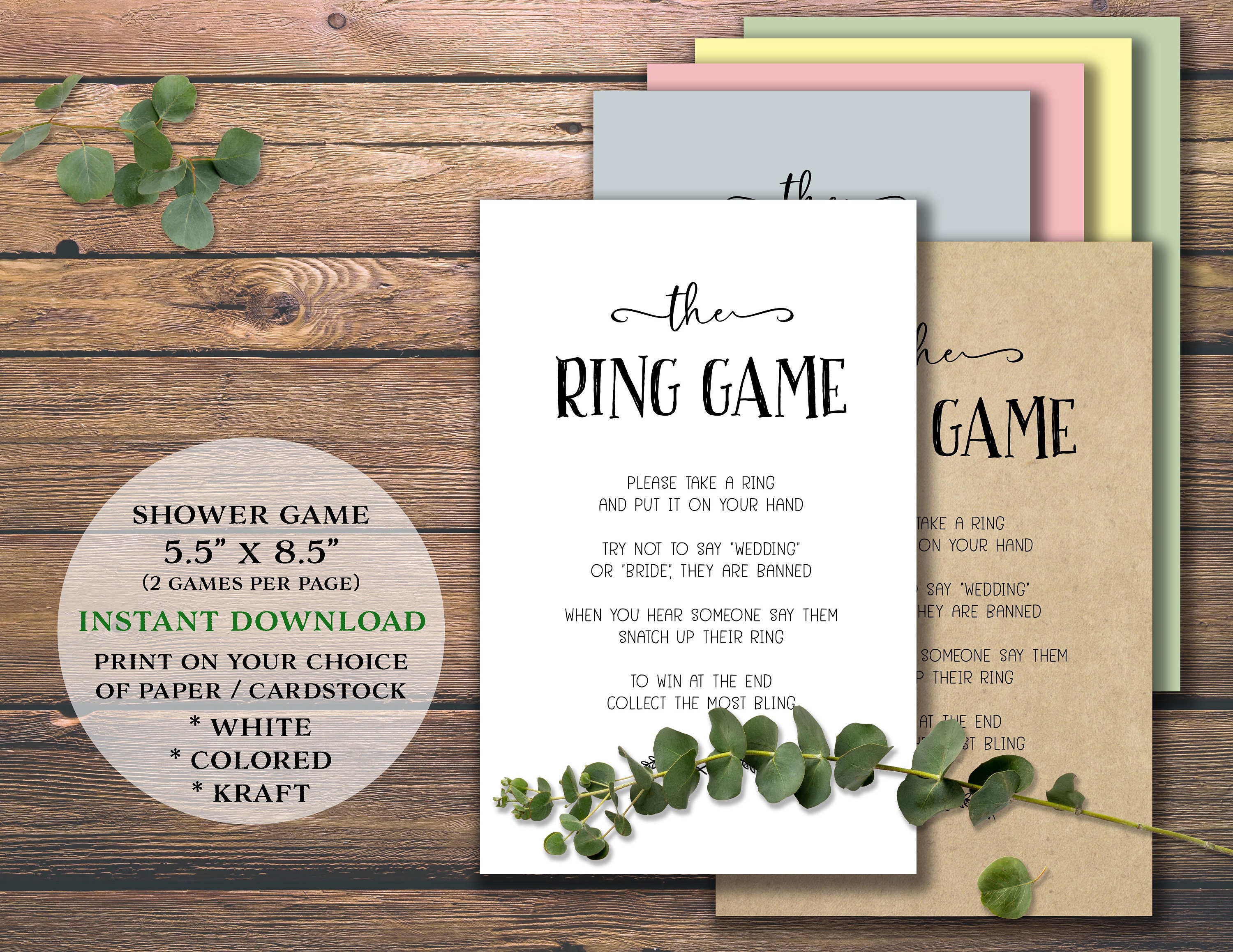 The Ring Game. Bridal Shower Game. Instant download printable. Etsy