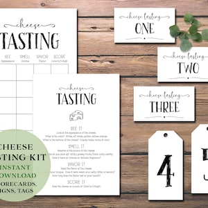 Cheese Tasting Party Kit. Instant download printable. Score card, place mat, labels tags, card bundle. Girls Night, bachelorette, date night