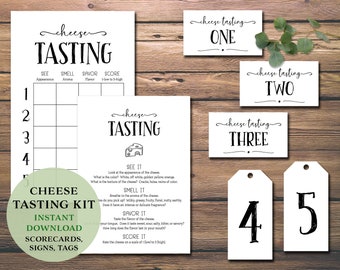 Cheese Tasting Party Kit. Instant download printable. Score card, place mat, labels tags, card bundle. Girls Night, bachelorette, date night