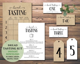 Bread Tasting Party Kit. Instant download printable. Score card, place mat, labels tags, card bundle. Girl's night. Date idea. New Home.