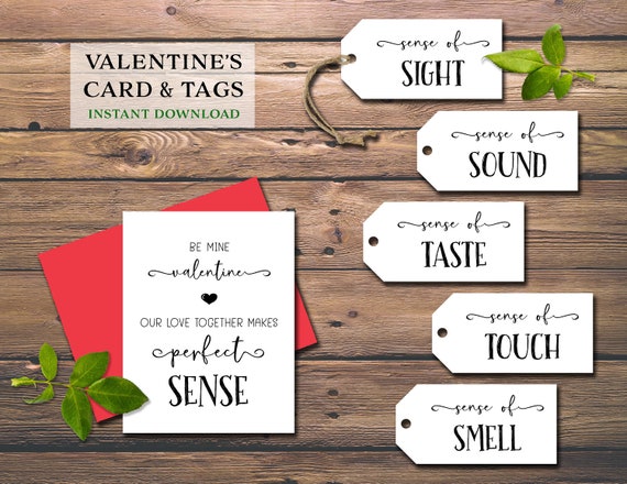 Printable 5 Senses Gift Tags and Card for Him Valentine's Day