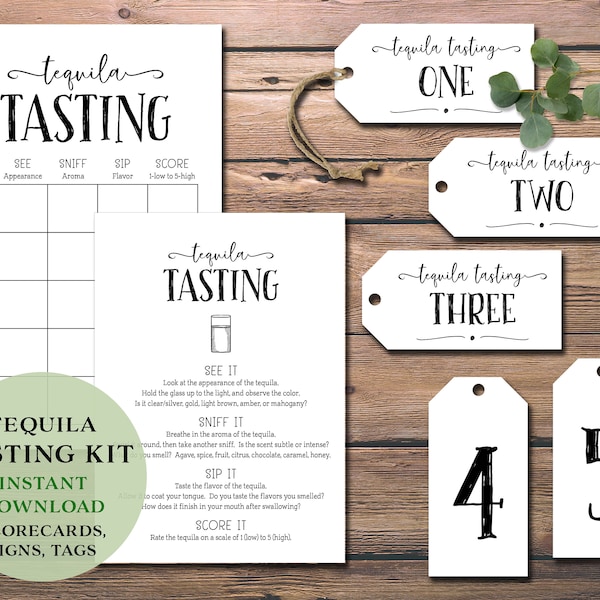 Tequila Tasting Party Kit. Instant download printable. Scorecard, place mat, labels, tags, sheet, flight bundle. Cinco de Mayo date night.