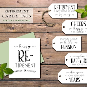 Carte de retraite et étiquettes-cadeaux. Téléchargement instantané imprimable. Étiquettes vin et bière pour retraité. Bonne retraite. Félicitations félicitations.