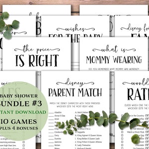 Paquete de juegos de baby shower 3. Descarga instantánea imprimible. Pack de juegos para bebés. Ideas simples de ducha. Tarjetas de agradecimiento. Paquete de juego. Invitar a insertar.