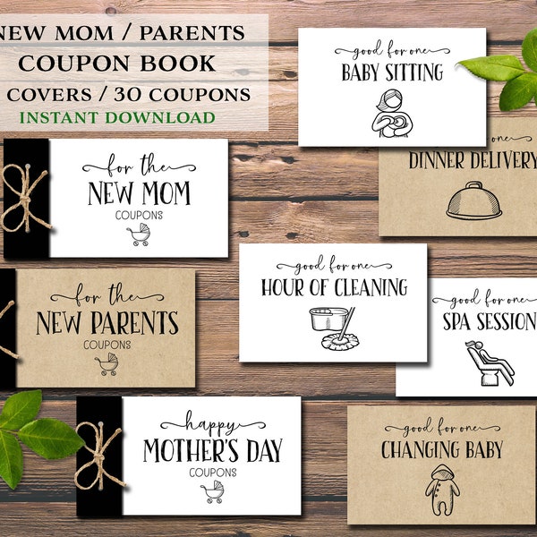 New Mom Coupons. Parents Coupon Book. Instant download printable. Gift for mother, mom-to-be, daughter, wife, dad. Baby sitting babysitter.