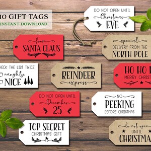 Etiquetas de regalo de Navidad. Niños de todas las edades. Descarga instantánea imprimible. Etiquetas rústicas para regalos. Tarjeta de regalo navideña de Santa.