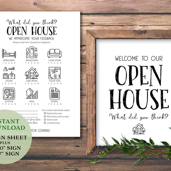 Open House Feedback. Instant download printable. Contact list. Sign in sheet for Real Estate, home showing for sale. Client marketing form.