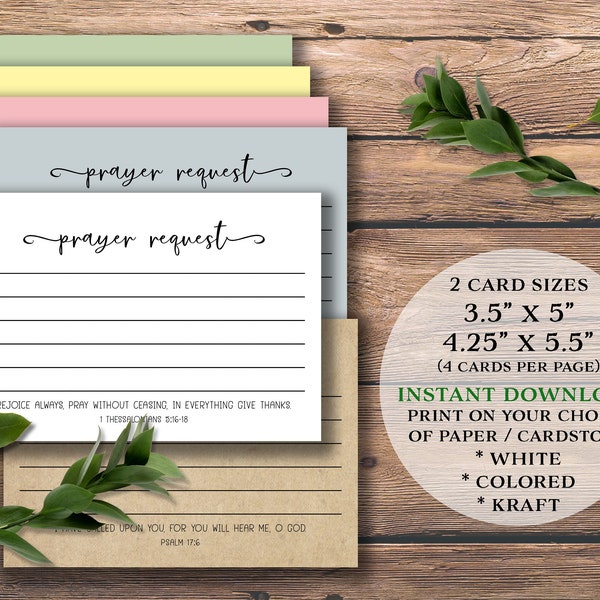 Prayer Request cards and sign. Instant download printable. Christian Bible verse cards. Church prayer requests with scripture. Study group.