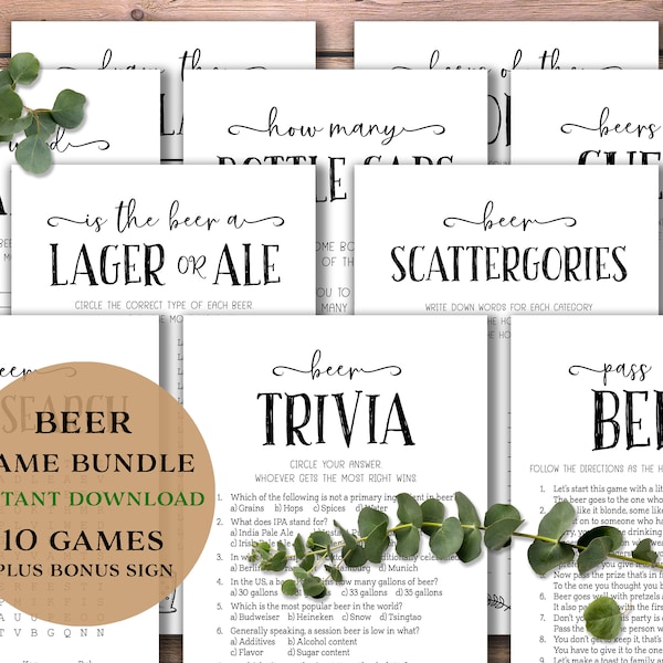 Beer Games Bundle. Instant download printable. Baby or Bridal Shower ideas. Christmas Birthday Holiday Tasting party pack. Girls Guys night.