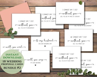 18 Wedding Proposal Cards Bundle 2. Instant download printable. Will you be my Maid of Honor, Bridesmaid, Flower Girl, Best Man, Groomsman.